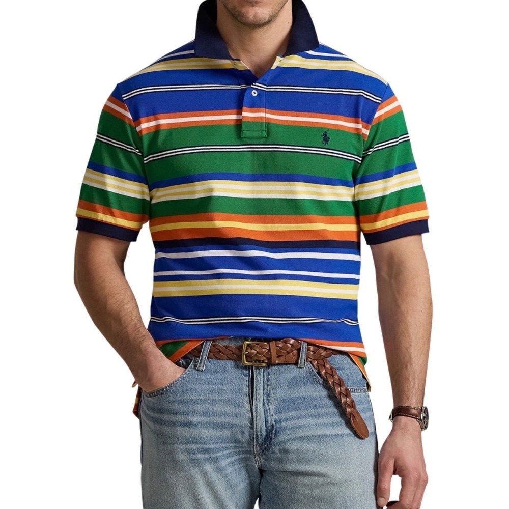 Polo Ralph Lauren Mens XL Classic Fit Striped Cotton Mesh Polo Shirt Multi Color